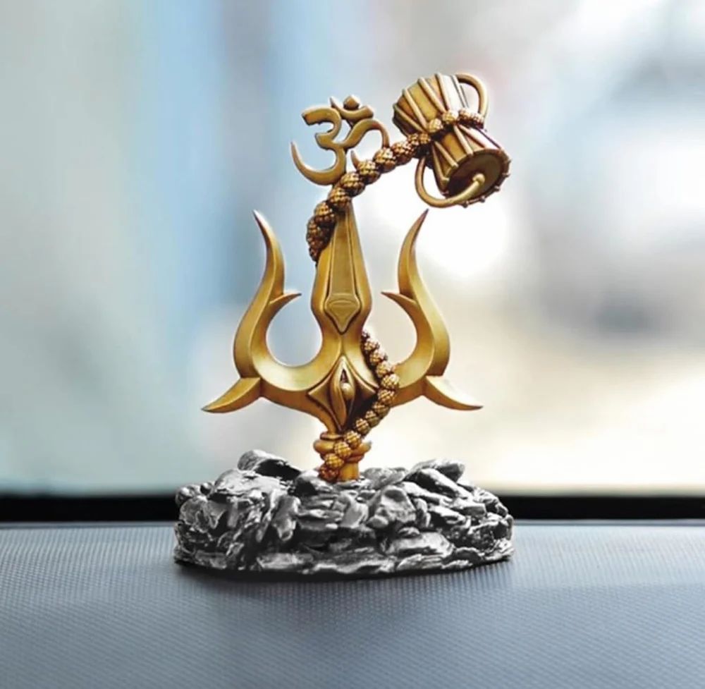 Lord Shiva Trishul With Damru Car Dashboard (Free Trishul Damru Pendant)