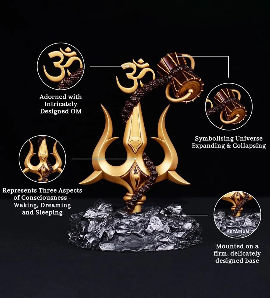 Lord Shiva Trishul With Damru Car Dashboard (Free Trishul Damru Pendant)